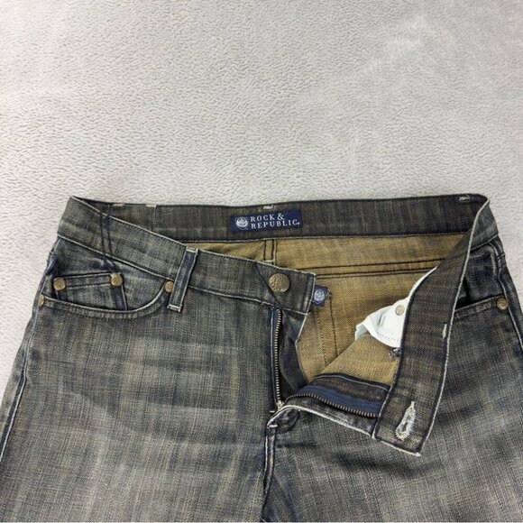 Rock & Republic Women's Sz 30x30 Distressed Five Pocket Denim Jeans Embroidered - Picture 9 of 14